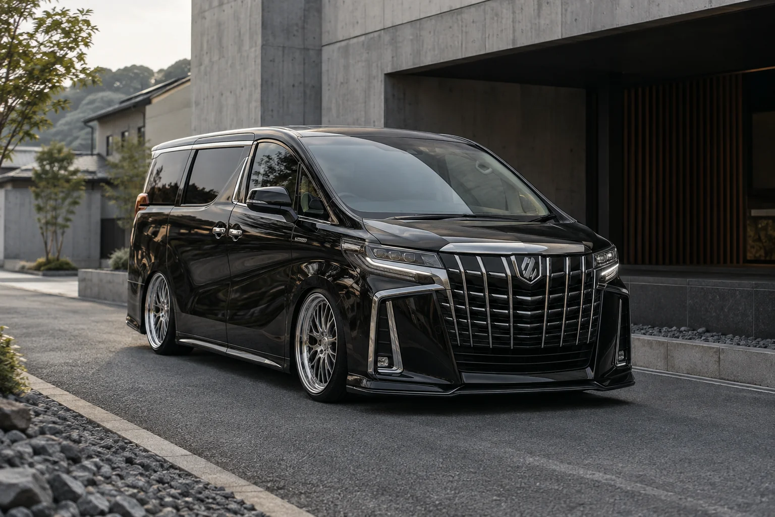 Original illustration of a lowered luxury minivan showing how VIP styling extends beyond sedans